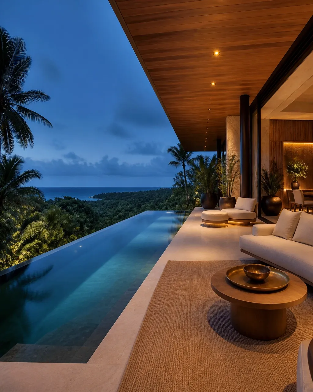 Luxury villa terrace overlooking the Riviera Maya
